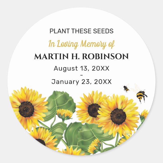 Sticker Rond Mémorial funéraire pour les graines de tournesol (Devant)
