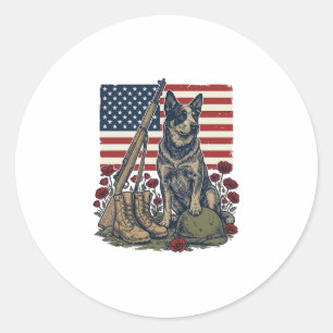 Sticker Rond Mémorial patriotique Blue Heeler Gravure vintage S