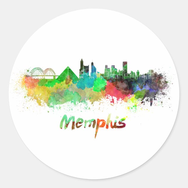 Sticker Rond Memphis skyline in watercolor (Devant)