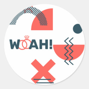 Sticker Rond Memphis Style Abstrait bleu et Mariage rouge