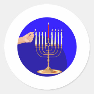 Sticker Rond Menorah en bleu
