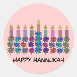Sticker Rond Menorah Fleur Hannukah