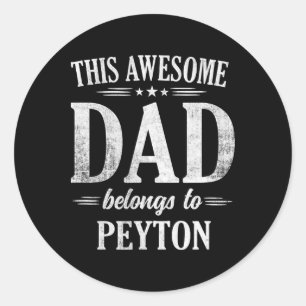 Sticker Rond Mens Ce Fantastique Papa Appartient À Peyton Pères
