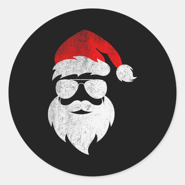 Sticker Rond Mens Christmas Santa Claus Face Sungles With Hat B (Devant)