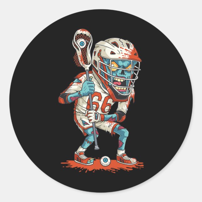Sticker Rond Mens Drôle Lacrosse Joueur Zombie Lax Lazy Hallowe (Devant)