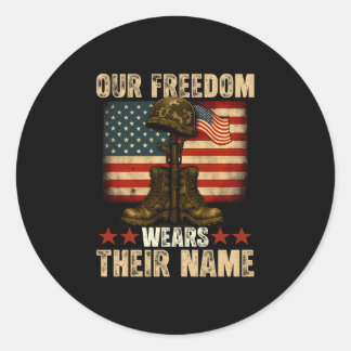 Sticker Rond Mens fallen soldier usa flag memorial day