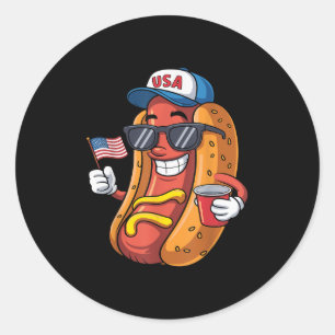 Sticker Rond Mens Hotdog 4 juillet 4 Juillet Patriotic U