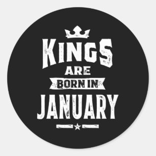 Sticker Rond Mens Kings Sont Nés En Janvier Cadeaux Anniversair