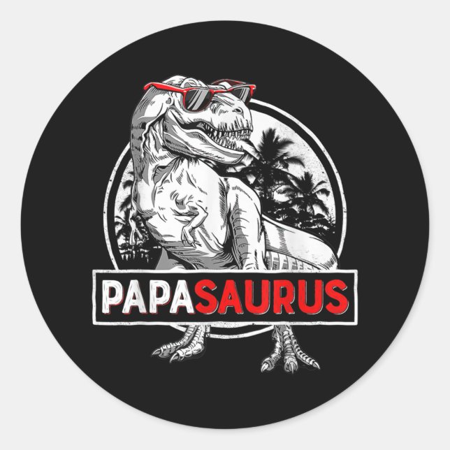 Sticker Rond Mens Papasaurus T Rex Dinosaur Funny Fête des père (Devant)