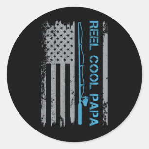 Sticker Rond Mens Reel Cool Papa Fishing Us Drapeau Patriotique