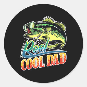 Sticker Rond Mens Reel Cool Papa Pêcheur Pêcheur Drôle Pêche