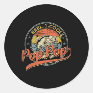 Sticker Rond Mens Retro Reel Cool Pop Pop Fête des pères de pêc