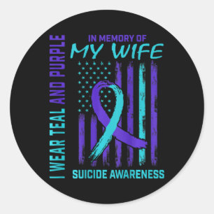 Sticker Rond Mens Turquoise Violet Ribbon Suicide Indicateur Wi
