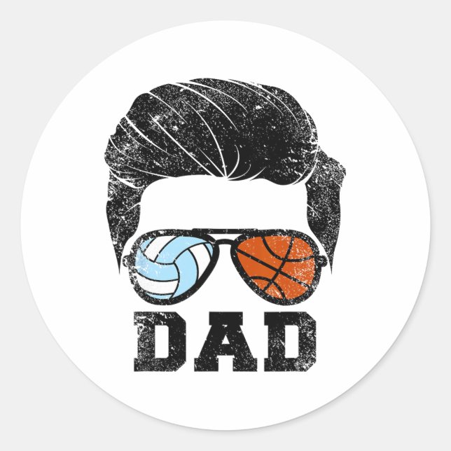 Sticker Rond Mens Volleyll Sketll Papa Funny Volleyll Sketll Pl (Devant)
