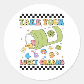 Sticker Rond Mental Awareness Take Your Lucky Charm Pills Healt