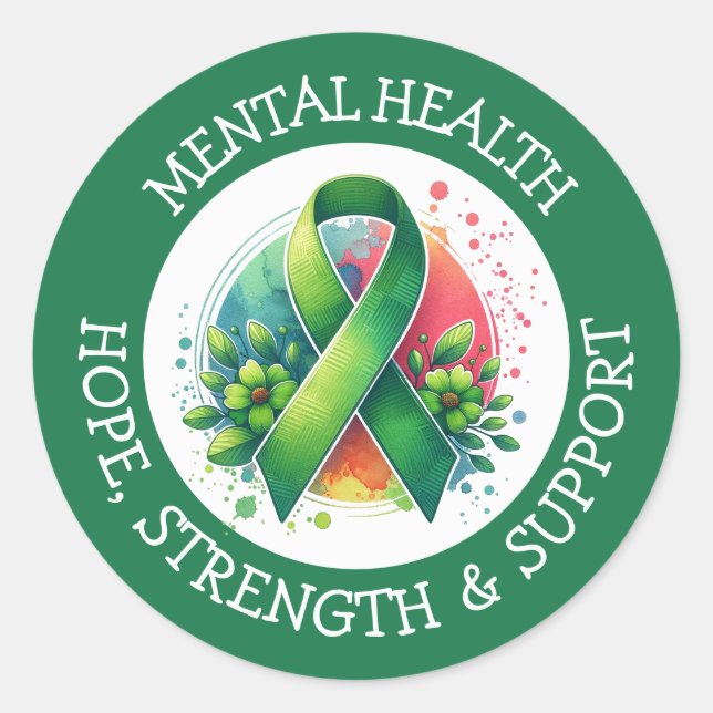 Sticker Rond Mental Health Awareness - Support Strength Support (Devant)