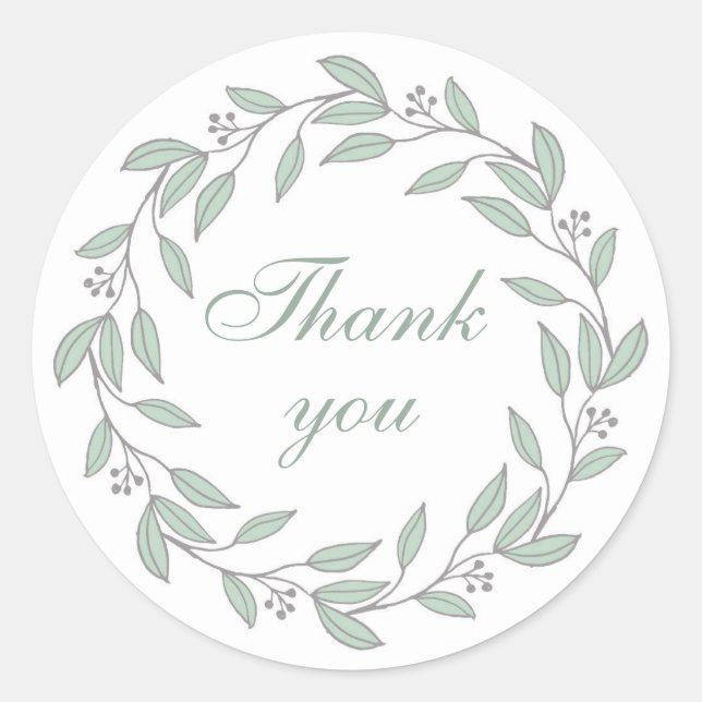 Sticker Rond Menthe et couronne grise merci. Mariage d'été (Devant)