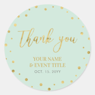 Sticker Rond Menthe & Or   Remerciement de faveur d'anniversair
