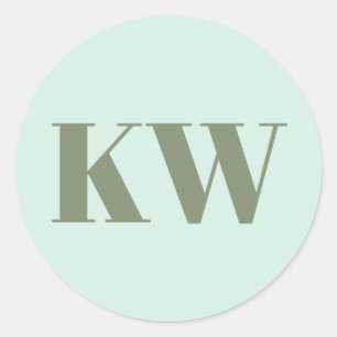 Sticker Rond Menthe Sauge Grand Monogramme Initiales Personnali