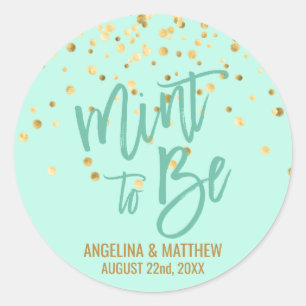 Sticker Rond Mention personnalisée pour être Mint Gold Confetti