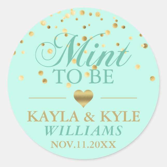 Sticker Rond Mention personnalisée pour être Mint Gold Confetti (Devant)