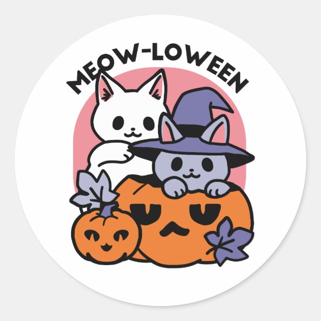 Sticker Rond Meow-Loween - Cute Halloween Conception Chat (Devant)