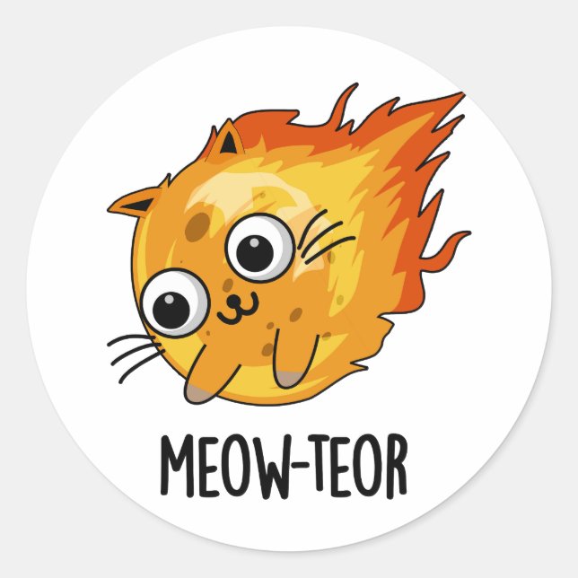 Sticker Rond Meow-teor drôle Meteor Pun (Devant)