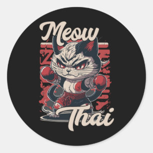 Sticker Rond Meow Thai Fighter Chat Muay Thai Boxe Chat Pour Ho