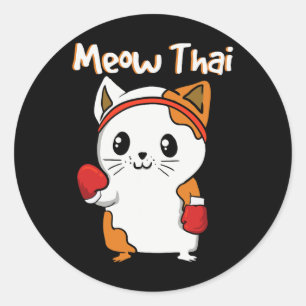 Sticker Rond Meow Thai Martial Arts Cat Jiu-jitsu Karate Fighte