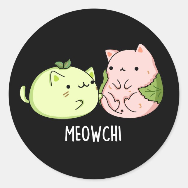 Sticker Rond Meowchi Funny Mochi Pun Dark BG (Devant)