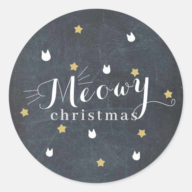 Sticker Rond MeowChristmas Black Chalkboard Chat Star Holiday (Devant)