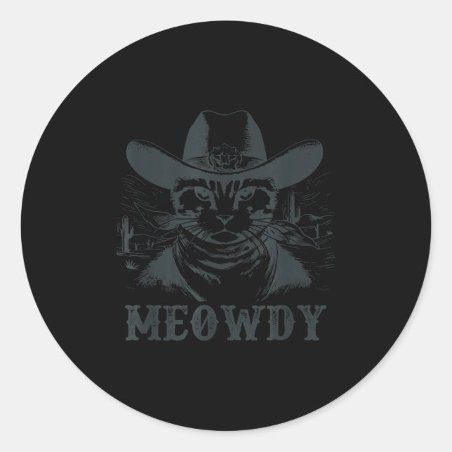 Sticker Rond Meowdy - Mashup Entre Meow Et Howdy - Drôle Chat (Devant)