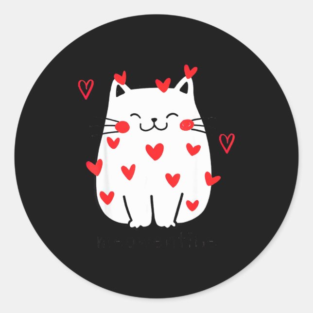 Sticker Rond Meowentine Cute Cat Valentines Day Men Women Cat D (Devant)