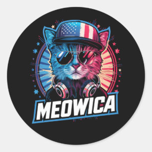 Sticker Rond Meowica 4 juillet Chat Drapeau Américain Amérique 