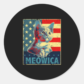 Sticker Rond Meowica chat 4 juillet drapeau américain patriotiq