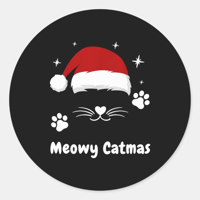 Sticker Rond Meowy Catmas Cute Kitten Cats Santa Hat Christmas  (Devant)