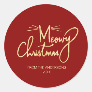 Sticker Rond Meowy Christmas Funny Faux or Poignée