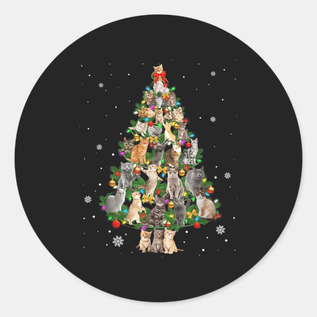 Sticker Rond Meowy Xmas Cats Christmas Tree Lights Snow Kitten  (Devant)