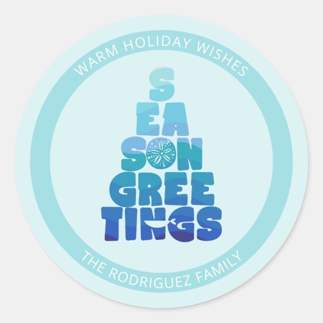 Sticker Rond Mer De Plage Et Salutations (Devant)