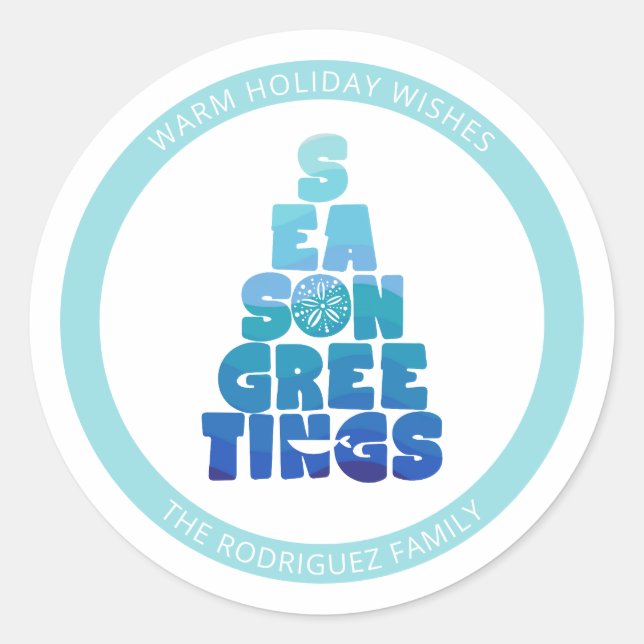 Sticker Rond Mer De Plage Et Salutations (Devant)