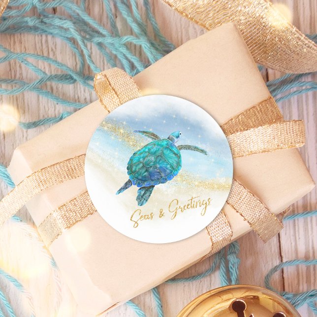 Sticker Rond Mer et salutations Plage Tortue de mer Côte (Créateur téléchargé)