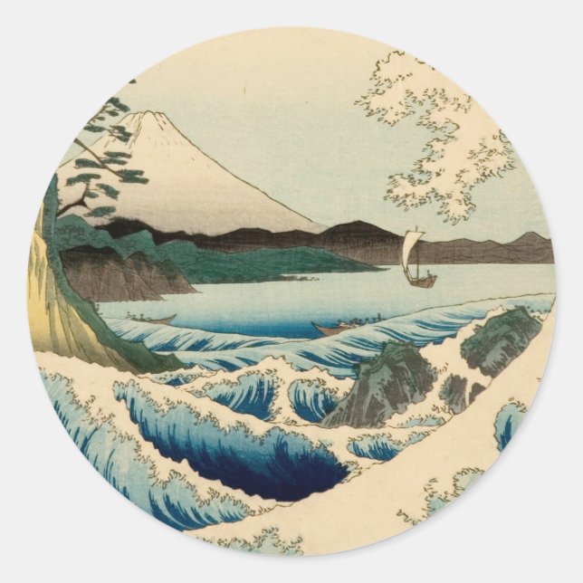 Sticker Rond Mer japonaise de Satta Hiroshige Art (Devant)