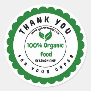 Sticker Rond Merci 100% Personnaliser des aliments biologiques