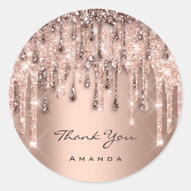 Sticker Rond Merci 16e Mariage de Fiançailles Rose Paillettes D (Devant)