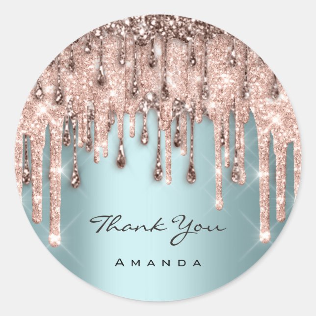 Sticker Rond Merci 16e mariage de mariage Rose Bleu Drip  (Devant)
