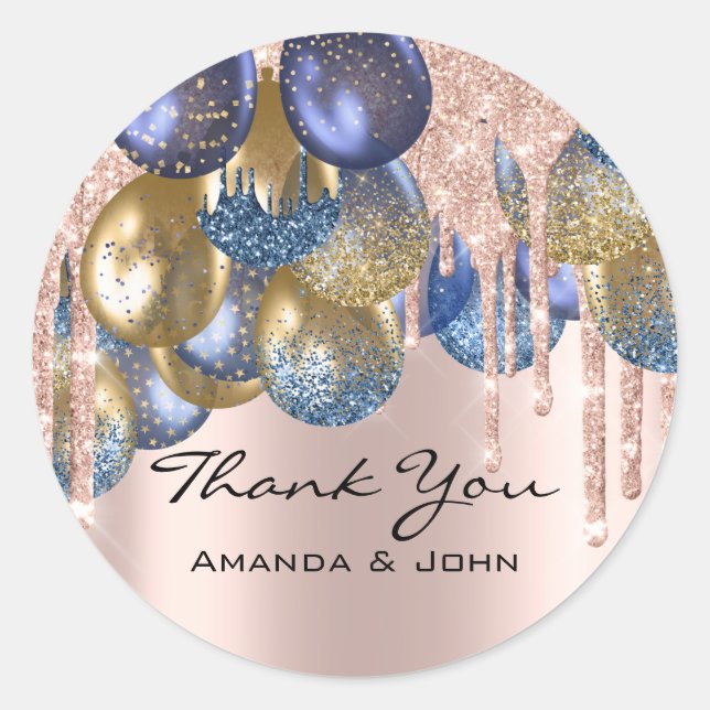 Sticker Rond Merci 16e Mariage nuptiale Ballon Blue Navy Drips (Devant)