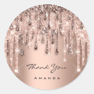 Sticker Rond Merci 16e Mariage Rose Mariée Paillettes Dégoulina