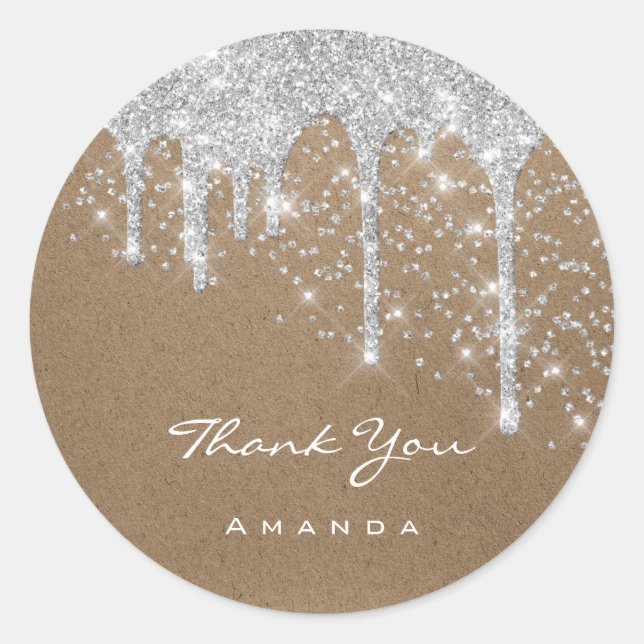 Sticker Rond Merci 16e Papier de Mariage de Fiançailles Kraft D (Devant)