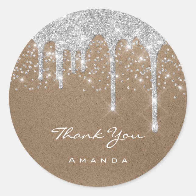 Sticker Rond Merci 16e papier de mariage de mariage Kraft Drips (Devant)
