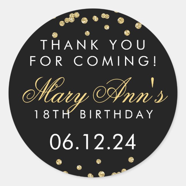Sticker Rond Merci 18e anniversaire Parties scintillant d'or Co (Devant)
